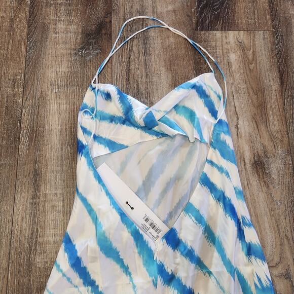 Retrofete Amika Dress in Blue Zebra Size Medium NWT Maxi Silk Low Back - Picture 7 of 13